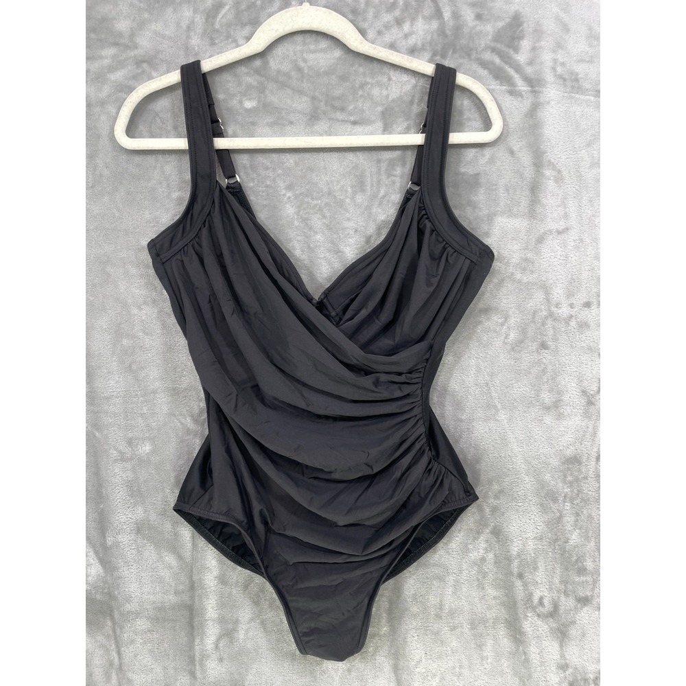 Miraclesuit One Piece Swimsuit US Size 12 Black Ruched Draped Wired Pre-owned